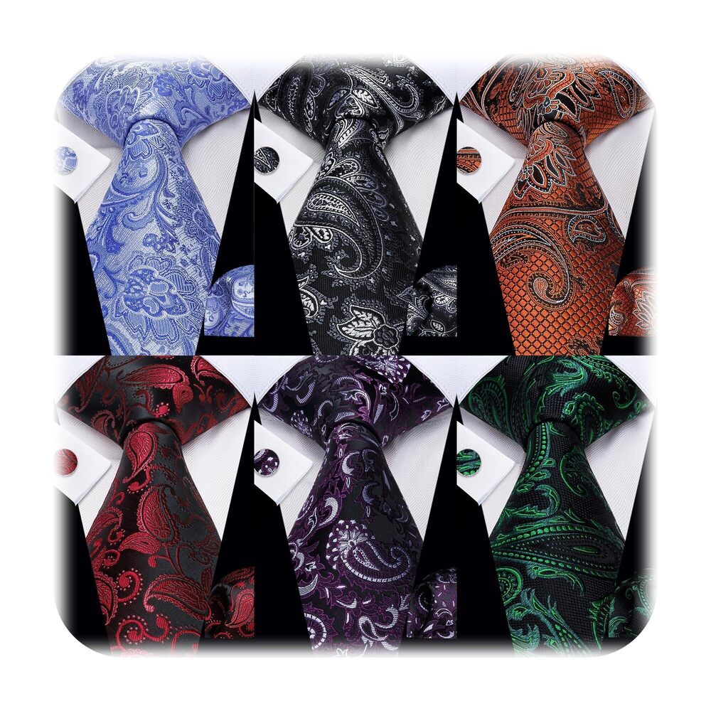 3214 Paisley Tie 6PCS Necktie Set Woven Jacquard Silk Neck Tie Pack Hanky